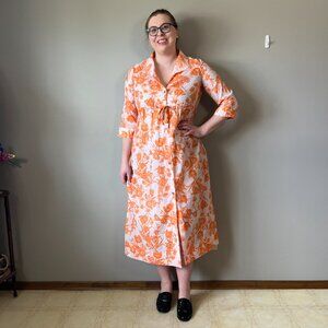 Vintage 70s orange floral house dress